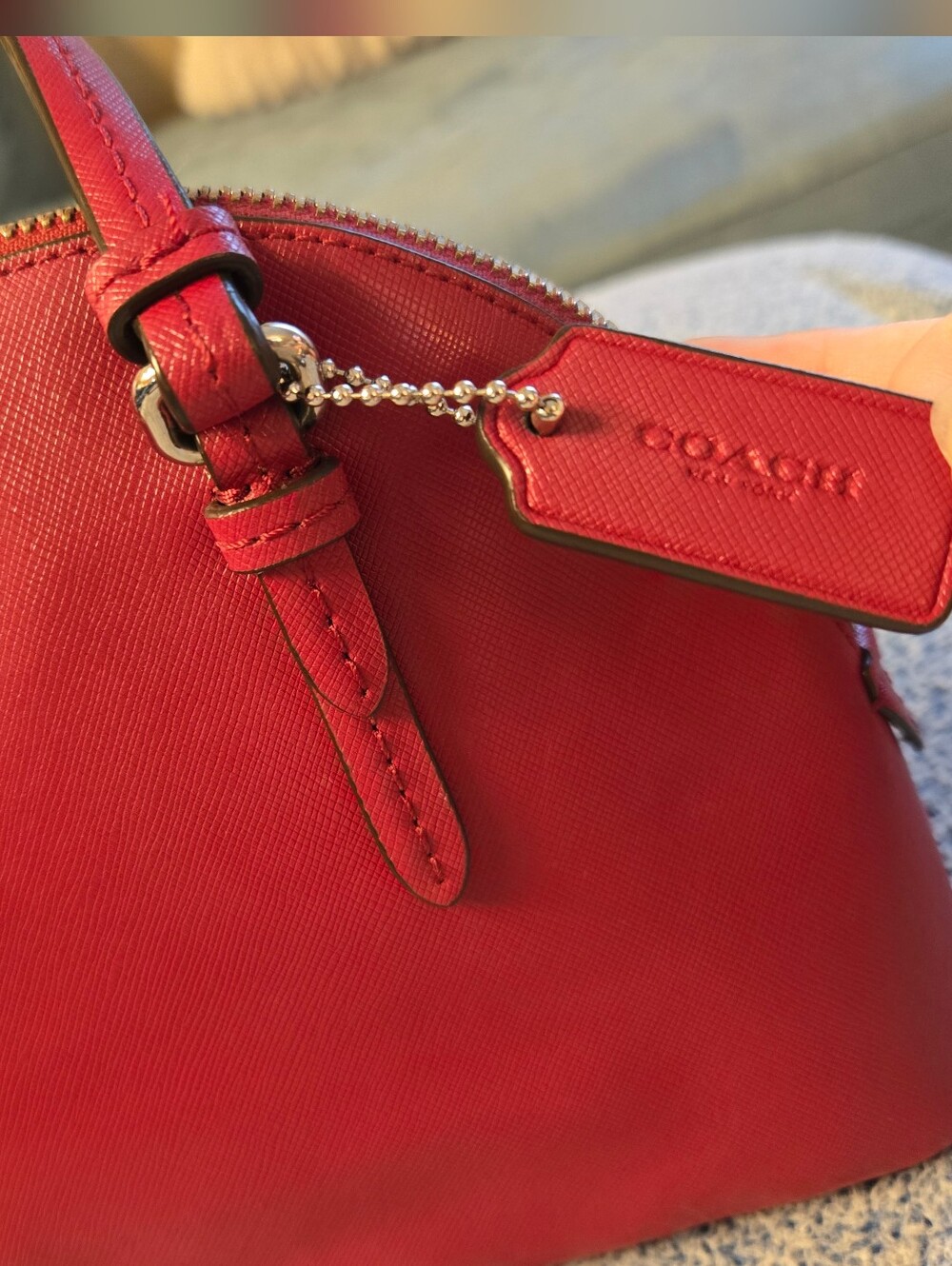 Coach Mini Peyton Domed Saffiano Leather Crossbody Bag Style F32582 True Red - Picture 3 of 10